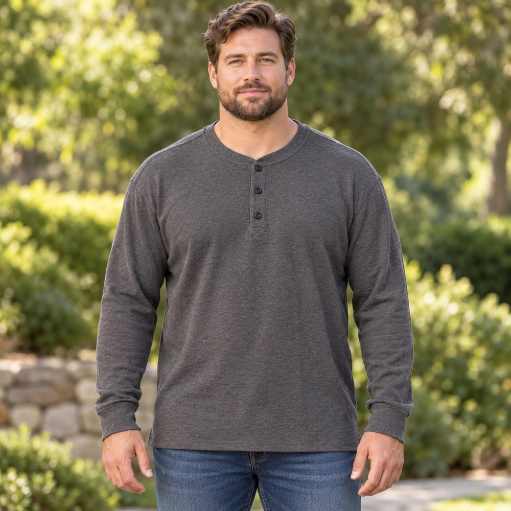 L.L. Bean Henley Shirt Substantial Thick Long Sleeve Gray Size XXL Tall Slim Fit